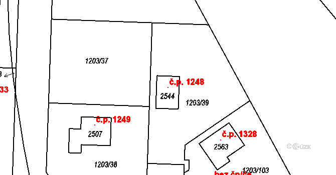 Dobřany 1248 na parcele st. 2544 v KÚ Dobřany, Katastrální mapa