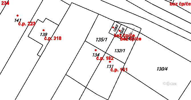 Rychlov 182, Bystřice pod Hostýnem na parcele st. 134 v KÚ Rychlov u Bystřice pod Hostýnem, Katastrální mapa