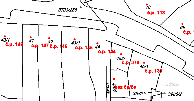 Dobřany 144 na parcele st. 44 v KÚ Dobřany, Katastrální mapa