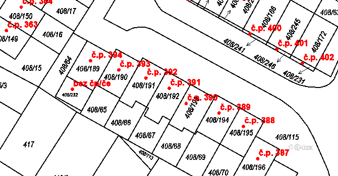 Dobšice 391 na parcele st. 408/192 v KÚ Dobšice u Znojma, Katastrální mapa