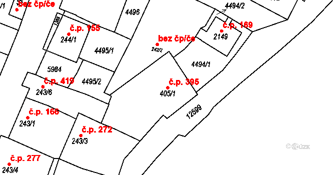 Hrušovany nad Jevišovkou 395 na parcele st. 405/1 v KÚ Hrušovany nad Jevišovkou, Katastrální mapa