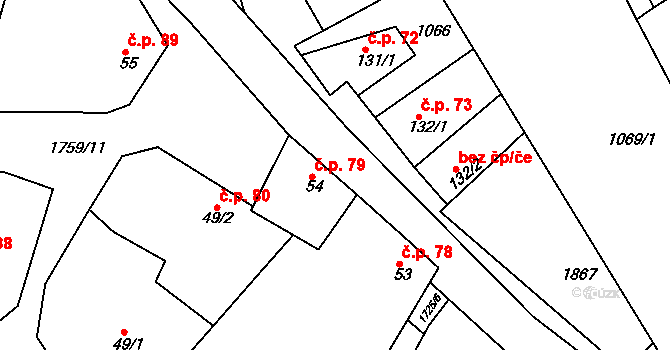 Jevišovice 79 na parcele st. 54 v KÚ Jevišovice, Katastrální mapa