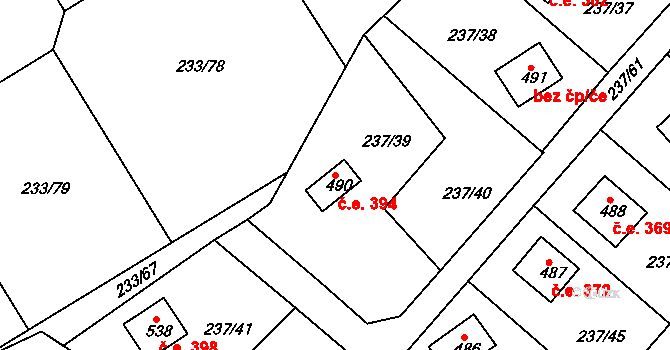 Sedlec 394, Starý Plzenec na parcele st. 490 v KÚ Sedlec u Starého Plzence, Katastrální mapa