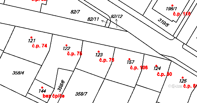 Mramotice 76, Znojmo na parcele st. 123 v KÚ Mramotice, Katastrální mapa