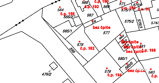 Dalovice 182 na parcele st. 578 v KÚ Dalovice, Katastrální mapa