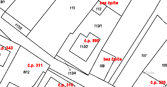 Šanov 590 na parcele st. 113/2 v KÚ Šanov nad Jevišovkou, Katastrální mapa