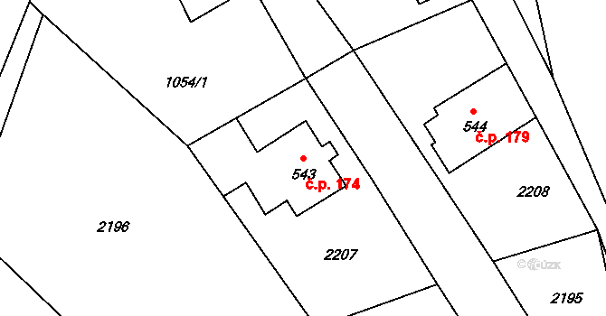 Alšovice 174, Pěnčín na parcele st. 543 v KÚ Alšovice, Katastrální mapa
