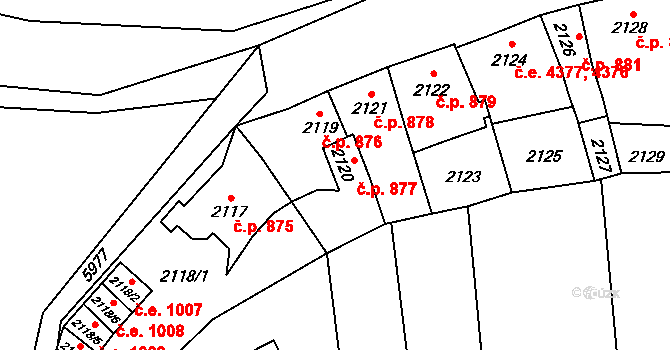 Jihlava 877 na parcele st. 2120 v KÚ Jihlava, Katastrální mapa