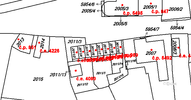 Jihlava 919 na parcele st. 2011/7 v KÚ Jihlava, Katastrální mapa