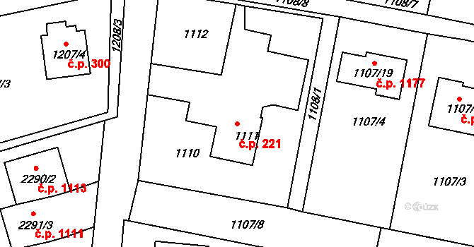 Lyžbice 221, Třinec na parcele st. 1111 v KÚ Lyžbice, Katastrální mapa