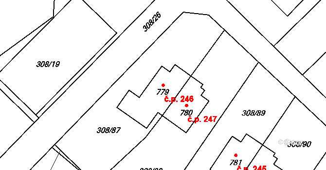 Kamenný Přívoz 246 na parcele st. 779 v KÚ Kamenný Přívoz, Katastrální mapa