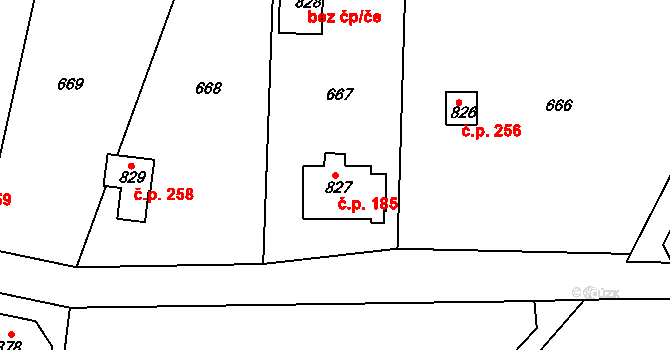 Černíky 185, Zvole na parcele st. 827 v KÚ Zvole u Prahy, Katastrální mapa