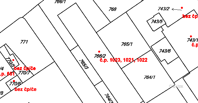 Roztoky 1021,1022,1023 na parcele st. 766/2 v KÚ Roztoky u Prahy, Katastrální mapa