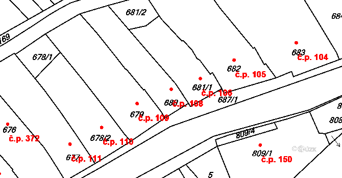 Starý Poddvorov 108 na parcele st. 680 v KÚ Starý Poddvorov, Katastrální mapa