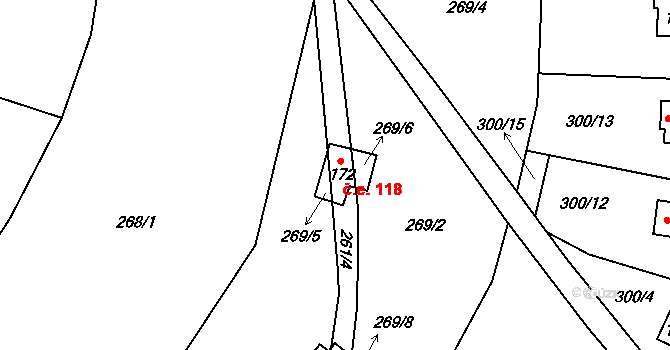 Rounek 118, Vyskytná nad Jihlavou na parcele st. 172 v KÚ Rounek, Katastrální mapa