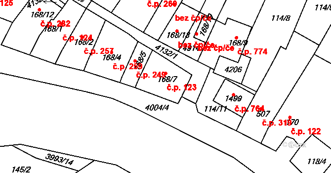 Dědice 123, Vyškov na parcele st. 168/7 v KÚ Dědice u Vyškova, Katastrální mapa