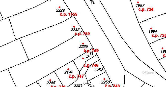 Slavíkovice 749, Rousínov na parcele st. 2235 v KÚ Rousínov u Vyškova, Katastrální mapa