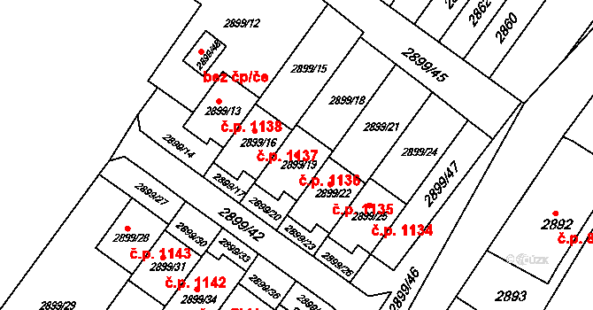 Rýmařov 1136 na parcele st. 2899/19 v KÚ Rýmařov, Katastrální mapa