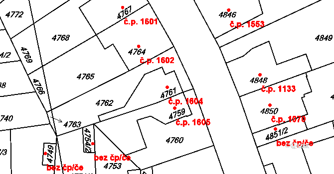 Kročehlavy 1604, Kladno na parcele st. 4761 v KÚ Kročehlavy, Katastrální mapa
