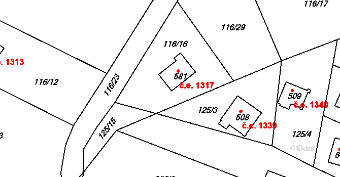 Ládví 1317, Kamenice na parcele st. 581 v KÚ Ládví, Katastrální mapa