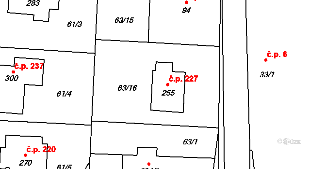 Žilina 227 na parcele st. 255 v KÚ Žilina, Katastrální mapa