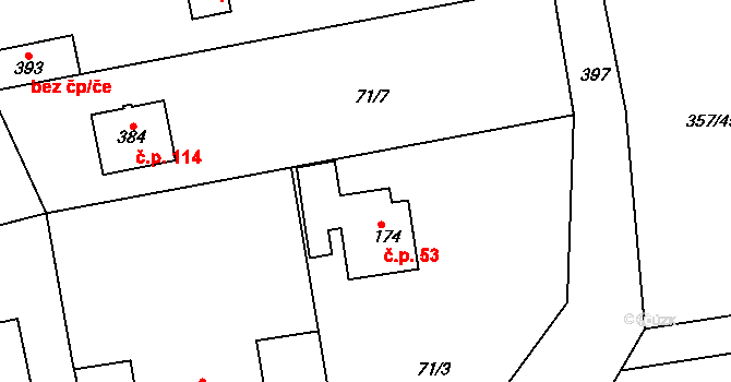 Hatě 53, Skuhrov na parcele st. 174 v KÚ Skuhrov pod Brdy, Katastrální mapa