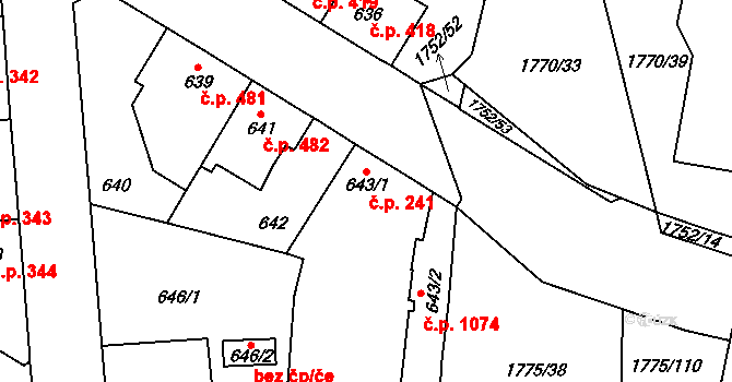 Kosmonosy 241 na parcele st. 643/1 v KÚ Kosmonosy, Katastrální mapa
