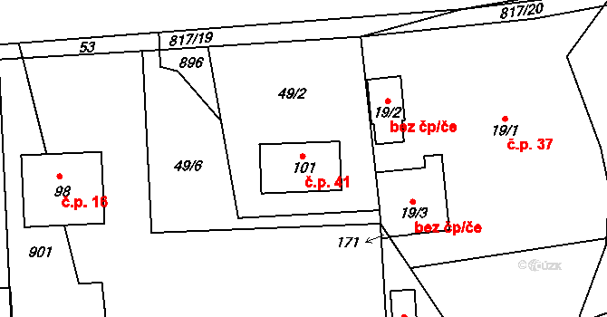 Kobylice 41 na parcele st. 101 v KÚ Kobylice, Katastrální mapa