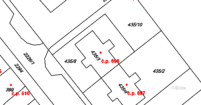 Velká Bystřice 696 na parcele st. 435/3 v KÚ Velká Bystřice, Katastrální mapa