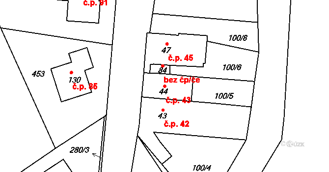 Třebín 43, Dubné na parcele st. 44 v KÚ Třebín, Katastrální mapa