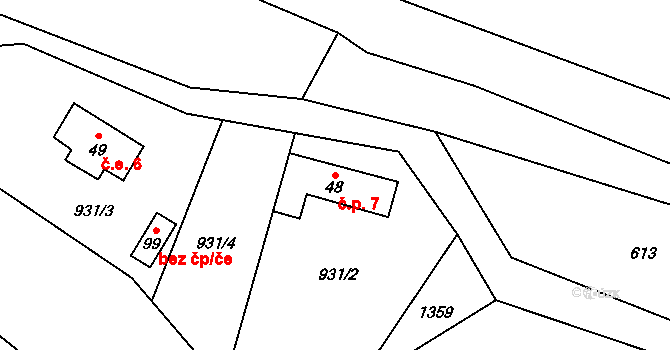 Ždírecký Důl 7, Ždírec na parcele st. 48 v KÚ Ždírec v Podbezdězí, Katastrální mapa