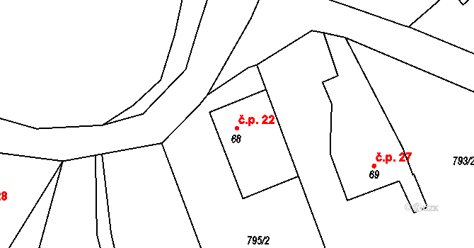 Mokrsko 22, Chotilsko na parcele st. 68 v KÚ Prostřední Lhota, Katastrální mapa