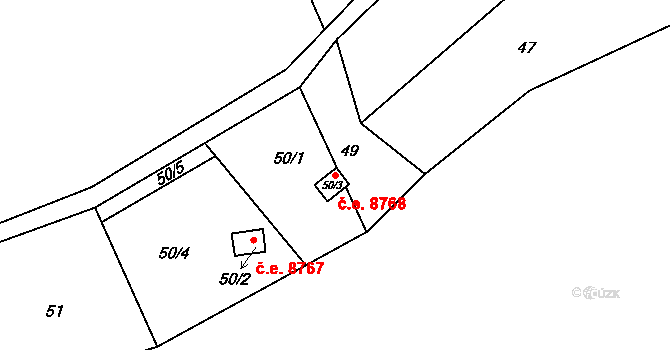 Olešnice 8768, Ústí nad Labem na parcele st. 50/3 v KÚ Olešnice u Svádova, Katastrální mapa