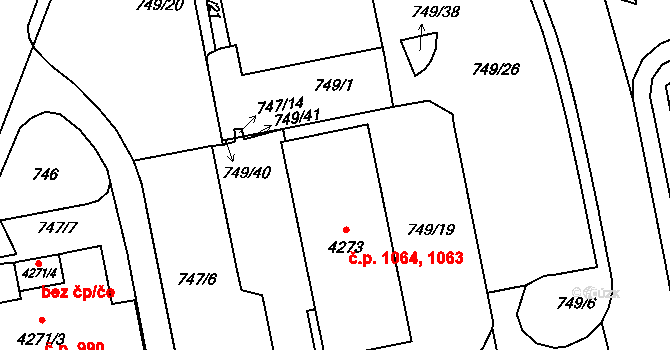 Žamberk 1063,1064 na parcele st. 4273 v KÚ Žamberk, Katastrální mapa