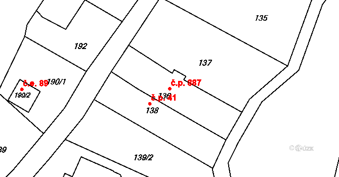 Dolní Lutyně 887 na parcele st. 136 v KÚ Dolní Lutyně, Katastrální mapa