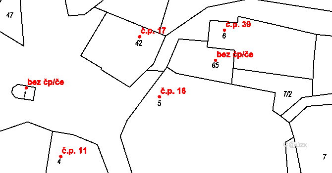 Holušice 16, Sedlice na parcele st. 5 v KÚ Holušice u Mužetic, Katastrální mapa