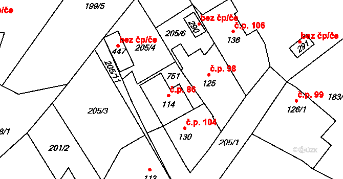 Cerekvice nad Loučnou 86 na parcele st. 114 v KÚ Cerekvice nad Loučnou, Katastrální mapa