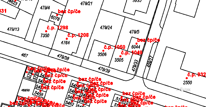 Horka-Domky 1050, Třebíč na parcele st. 3506 v KÚ Třebíč, Katastrální mapa