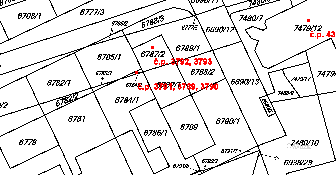 Židenice 3792,3793, Brno na parcele st. 6787/1 v KÚ Židenice, Katastrální mapa