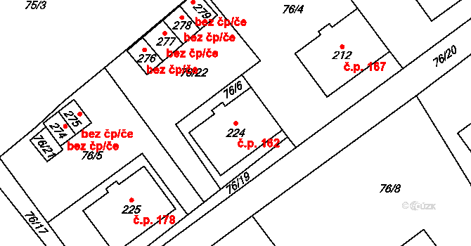Šošůvka 162 na parcele st. 224 v KÚ Šošůvka, Katastrální mapa