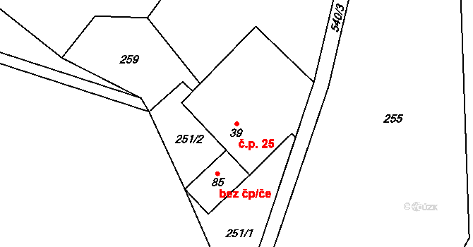 Čejkov 25, Nový Rychnov na parcele st. 39 v KÚ Čejkov, Katastrální mapa
