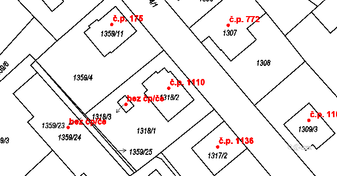 Pelhřimov 1110 na parcele st. 1318/2 v KÚ Pelhřimov, Katastrální mapa