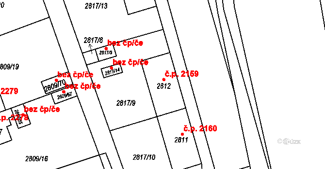 Teplice 2159 na parcele st. 2812 v KÚ Teplice, Katastrální mapa