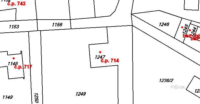 Vendryně 714 na parcele st. 1247 v KÚ Vendryně, Katastrální mapa