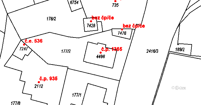 Cheb 1365 na parcele st. 4496 v KÚ Cheb, Katastrální mapa