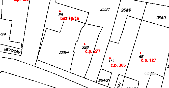Černilov 277 na parcele st. 286 v KÚ Černilov, Katastrální mapa