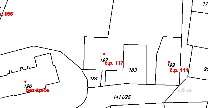 Strážov 117 na parcele st. 197 v KÚ Strážov na Šumavě, Katastrální mapa