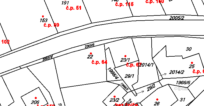 Kunovice 64 na parcele st. 22 v KÚ Kunovice, Katastrální mapa