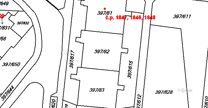 Chodov 1846,1847,1848, Praha na parcele st. 397/83 v KÚ Chodov, Katastrální mapa