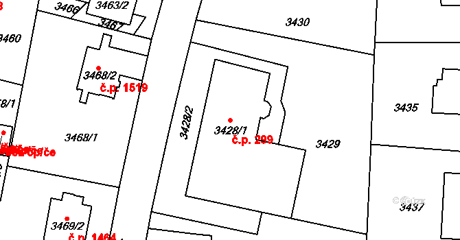 Dejvice 299, Praha na parcele st. 3428/1 v KÚ Dejvice, Katastrální mapa